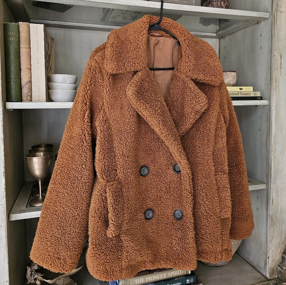 Free People Burnt Orange Oversized Teddy Coat - Picture 6 of 12